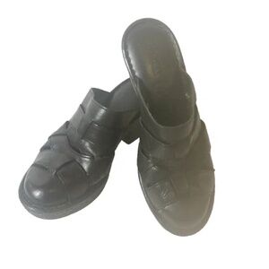 Born Womens Size 7 M Black Leather High Heels Mule Clogs Slip On Platform Slides